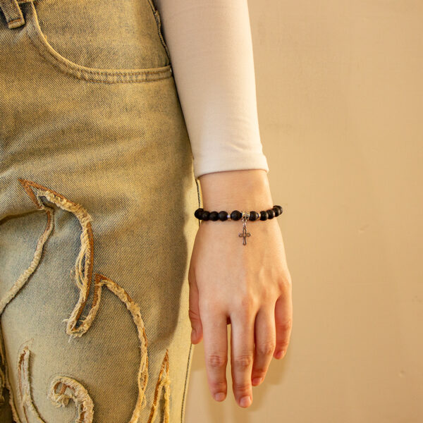 Black Bead Cross Bracellet - Image 2