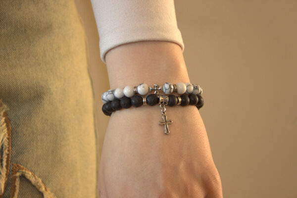 Black Bead Cross Bracellet - Image 3