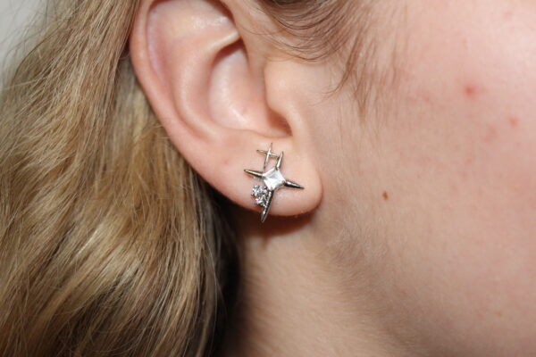 Silver Starburst Stud Earrings - Image 2