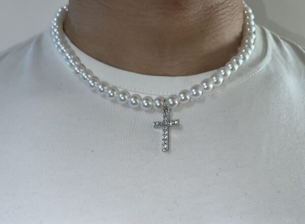 Pearl Cross Pendant Necklace - Image 2