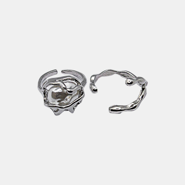 Abstract Silver Dual Ring Set