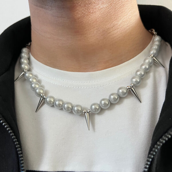 Silver Spike Pearl Necklace - Image 2