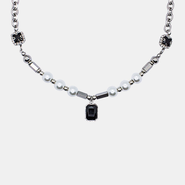 Elegant Black & Pearl Chain Necklace