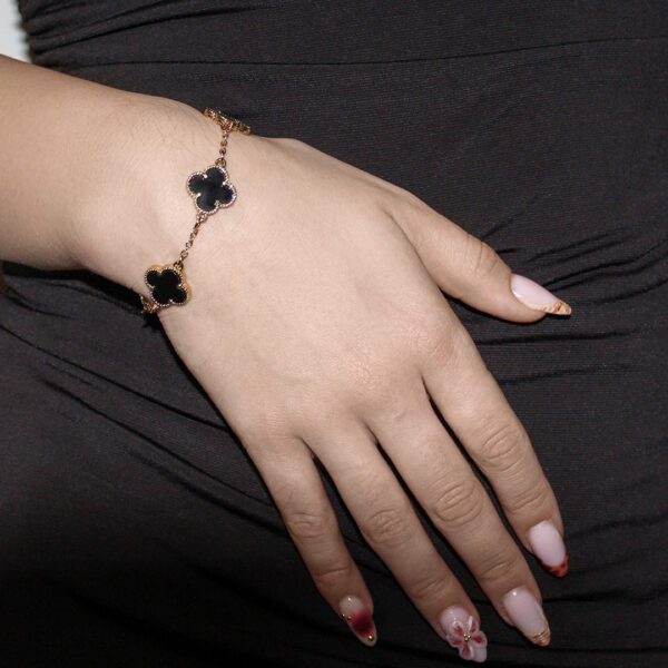 Black Golden Clover Link Bracelet - Image 2