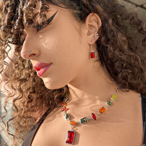 Amber Statement Necklace and Earrings Set - Image 2