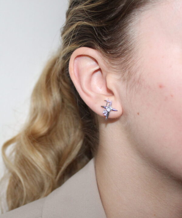 Silver Starburst Stud Earrings - Image 3