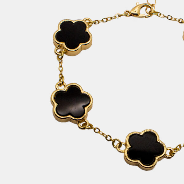 Black Golden Clover Link Bracelet - Image 4