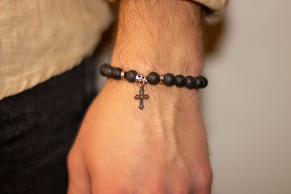 Black Bead Cross Bracellet - Image 4