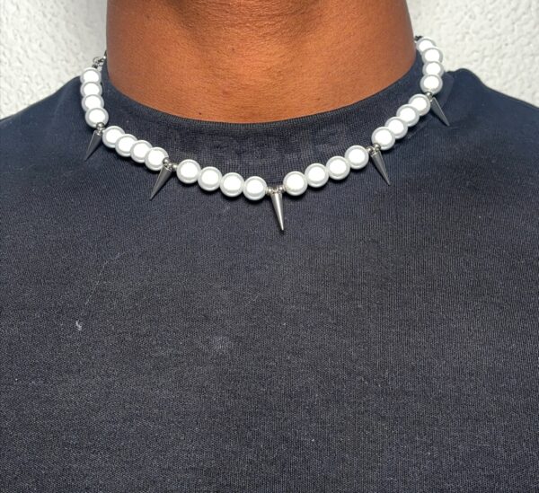 Silver Spike Pearl Necklace - Image 3